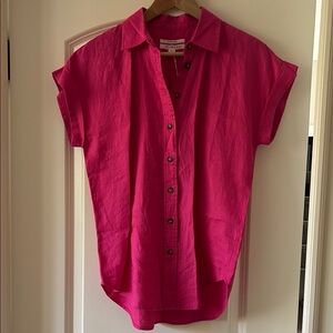Trenery Pink Cap Sleeve Button Down Linen Shirt